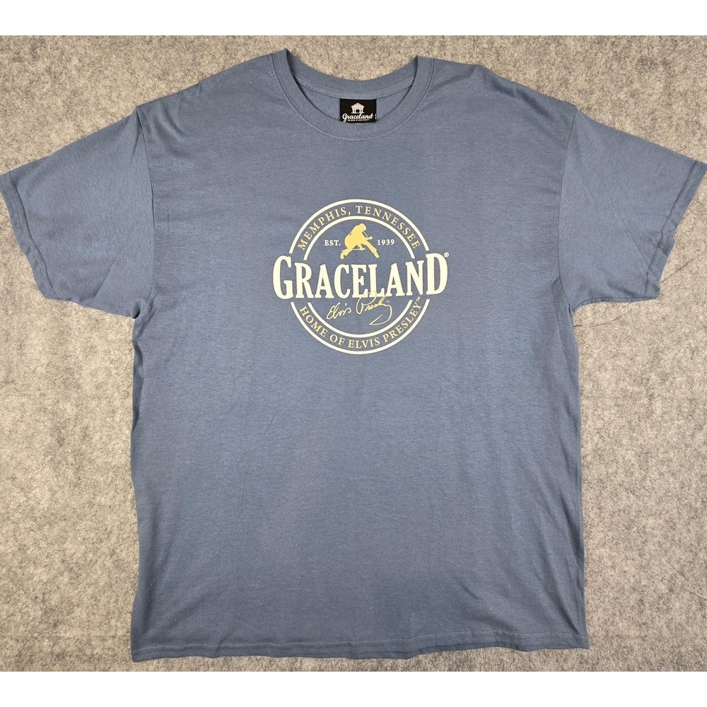 Graceland Shirt Mens XL Blue Memphis‎ TN Elvis Presley Graphic Seal Tee Est 1939